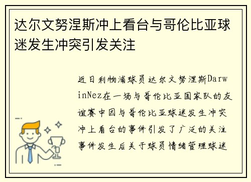 达尔文努涅斯冲上看台与哥伦比亚球迷发生冲突引发关注